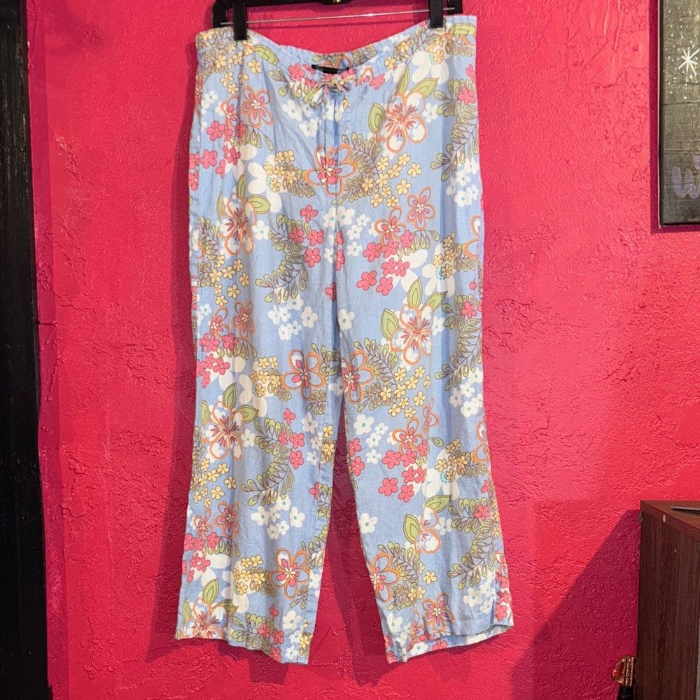 Vintage Harold's colorful 70’s hippie boho Floral linen drawstring Pants. Sz 6.